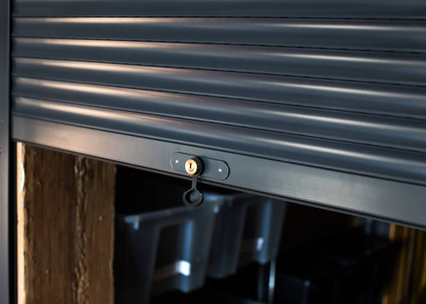 close up shot of entrance with sliding shutter